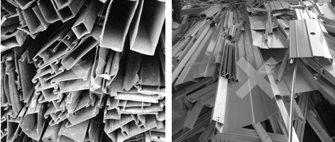 選用廢鋁，強(qiáng)度差，壽命短，容易褪色